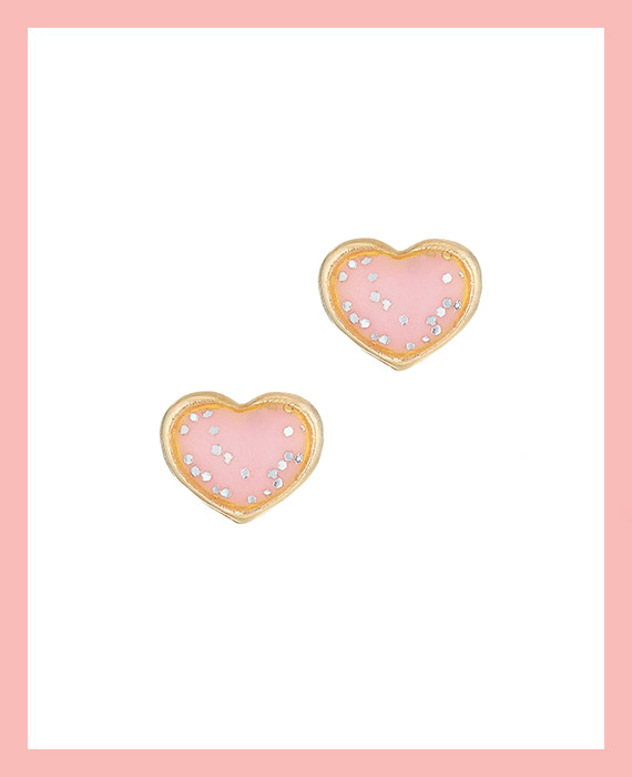 Gold Earrings with Pink Enamel Hearts