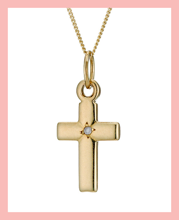 Children's Small Gold Cross on Chain with Diamond