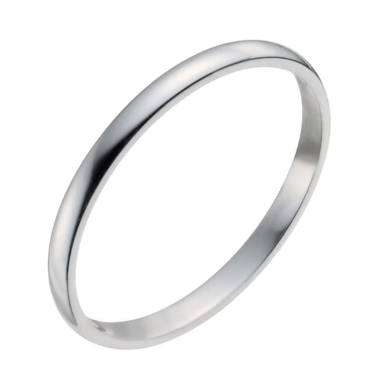 9ct White Gold 2mm Heavy D Shape Ring