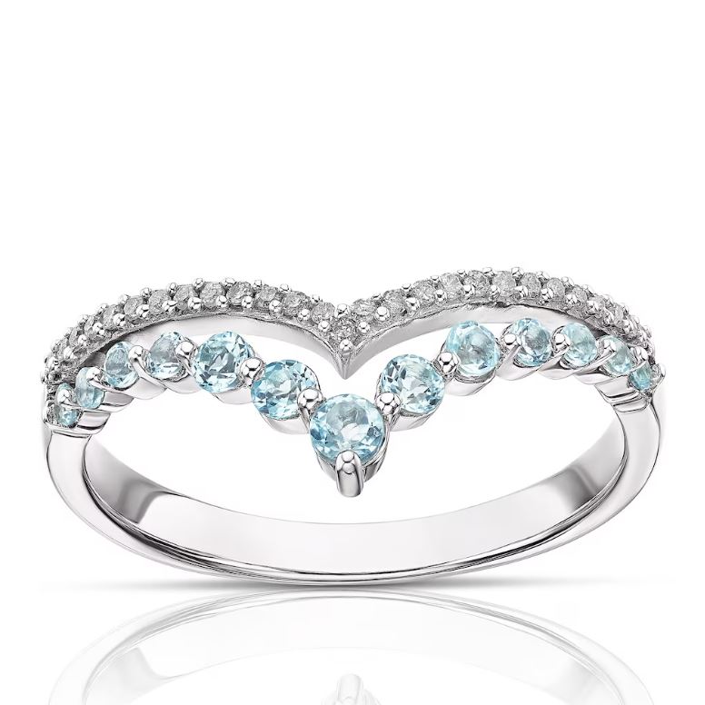 Sterling Silver Topaz 0.08ct Diamond Wishbone Ring