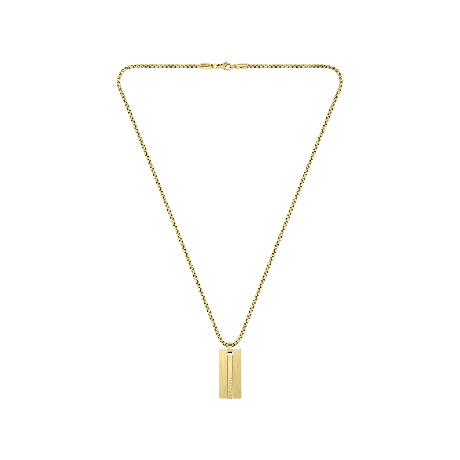 Lacoste Men's Adventurer Gold IP Engraved Plaque Necklace - 22