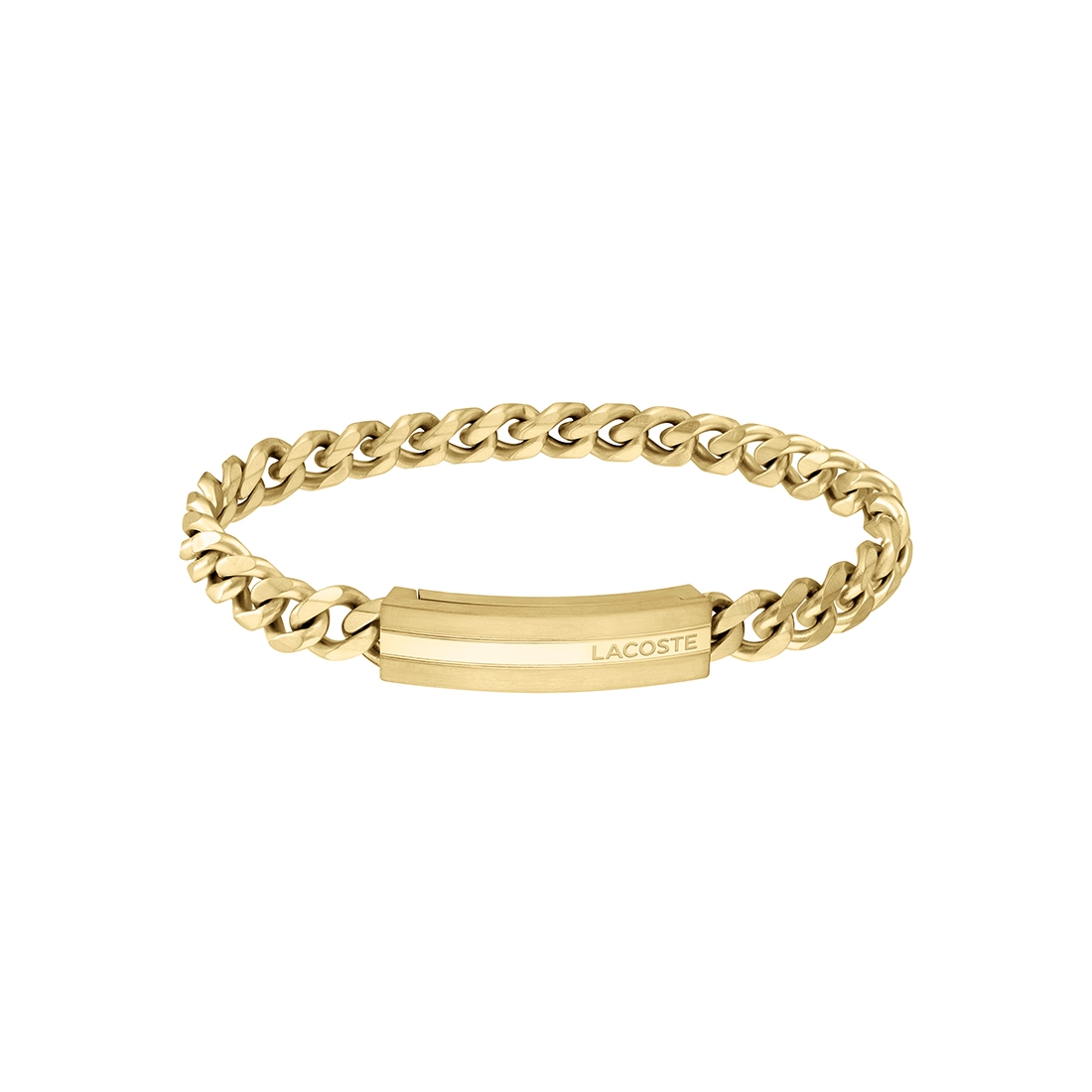 Lacoste Men's Adventurer Gold IP Curb Chain Bracelet with Logo Stripe - 7.5