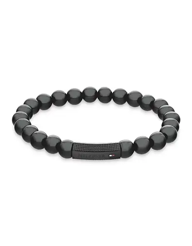 Tommy Hilfiger Men's Black IP Onyx Beaded Bracelet